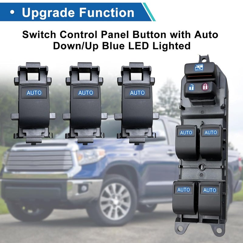 BELGEMAY Window Switch Assembly with 3 Single Switches & LED Backlight, Compatible with Toyota Tundra/Sequoia 2007-2021 Models (Driver Side + Passenger/Rear Doors) (Four-Door one-Button swifch, Ice Blue) - Image 3